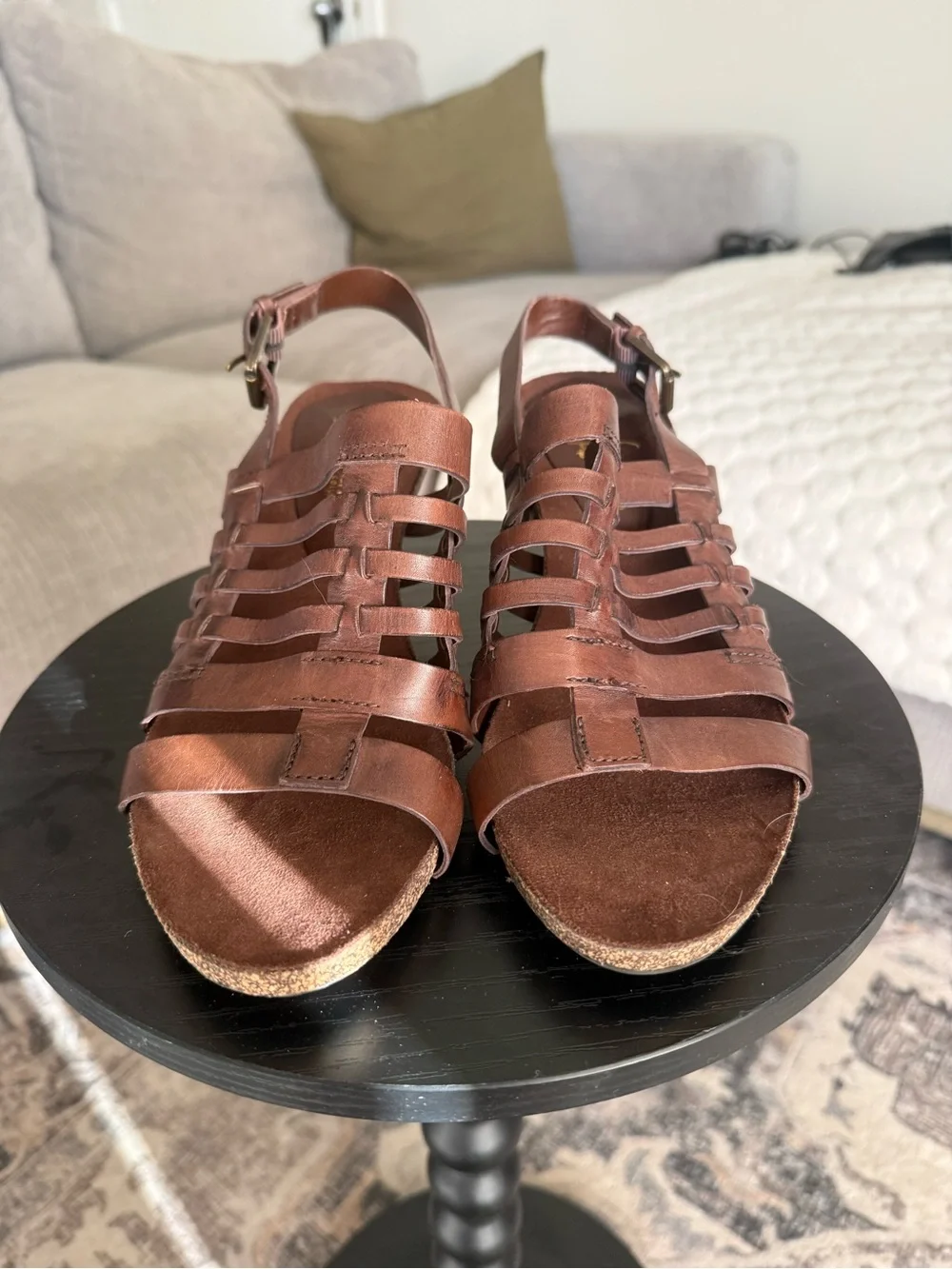 Franco Sarto Artists Collection Dark Brown Leather Strappy Sandals SZ 8.5